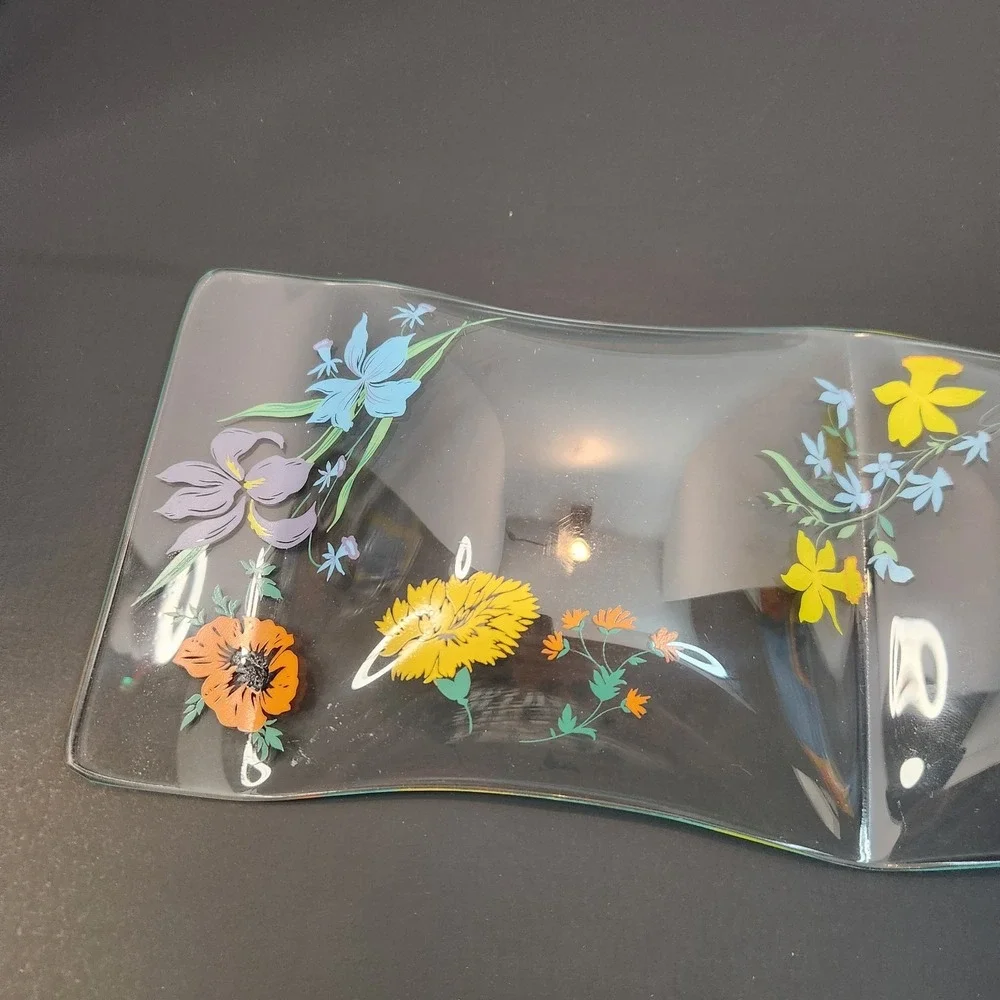 Vtg‎ MCM Dorothy Thorpe Spring Harvest 2 Compartment Wavy Serving Dish Candy Nut